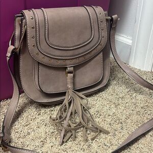 Taupe Crossbody Bag with Tassel